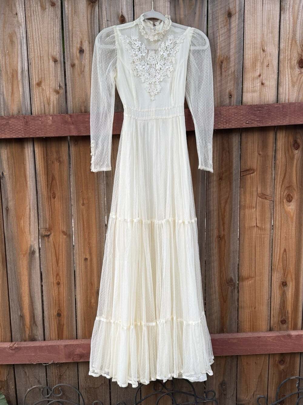 Vintage Gunne Sax Romantic Renaissance Bridal Wedding Dress Ivory Lace Sz 9 USA